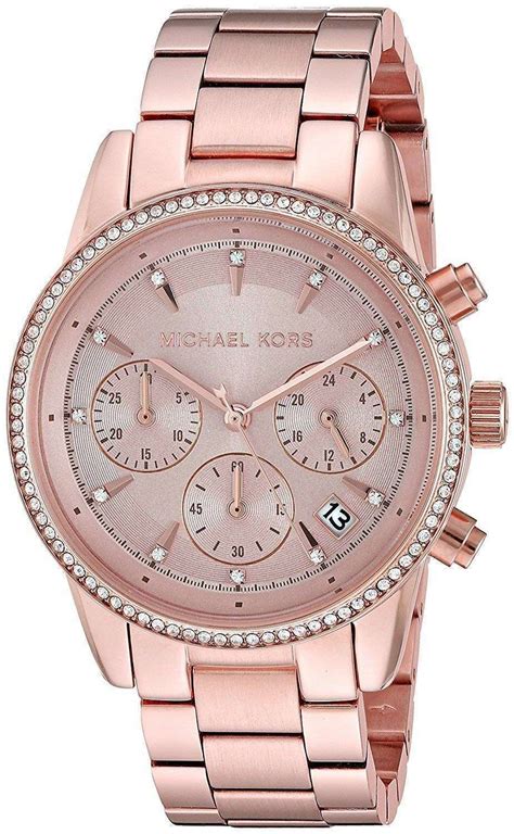 michael kors rose gold diamond crystal face watch|Michael Kors ritz chronograph.